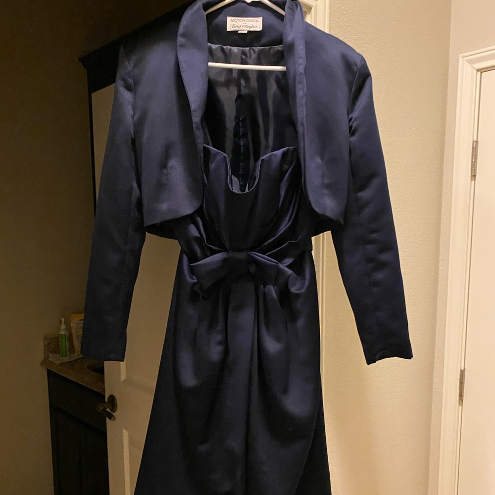 Strapless dress with bolero jacket navy
